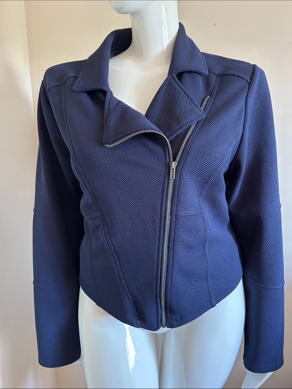 torrid Navy Textured Asymmetrical Zip Bomber Jacket